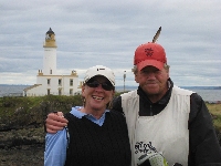Mary Stolo with Caddie David Scobie at Turnberry